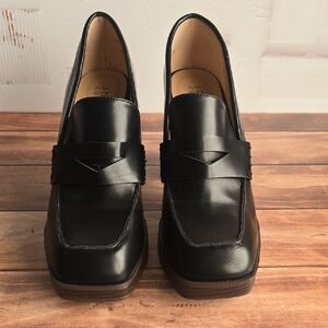 Journee Collection Black Loafers with Dark Brown Soles and Heel